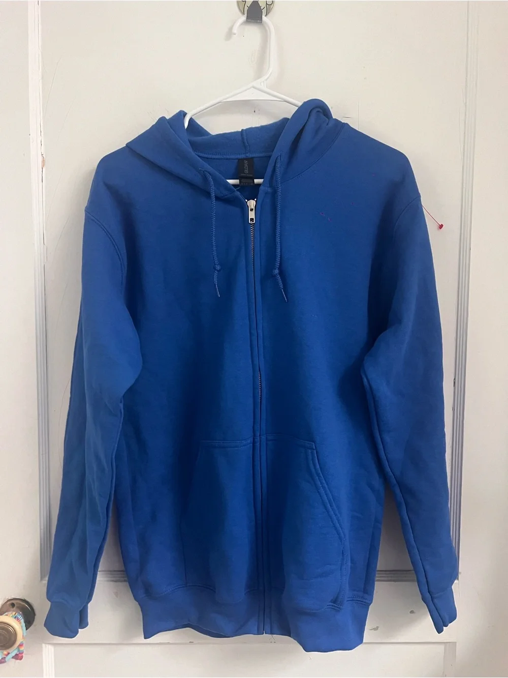Trader Joe's Full Zip Hoodie Men's Small Employee Blue Logo Graphic Like New